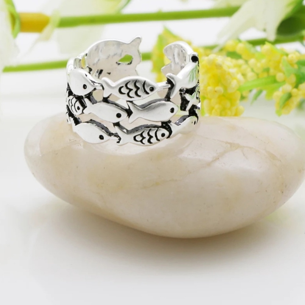 Sterling Silver Vintage Style Multilayer Fish Ring